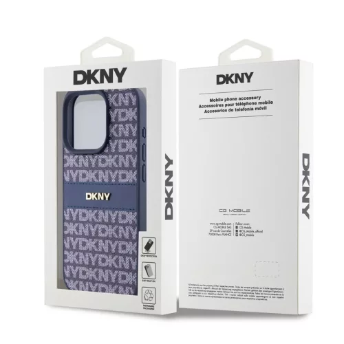 DKNY PU bőr Repeat Pattern Tonal Stripe tok iPhone 15 Pro Max készülékhez kék
