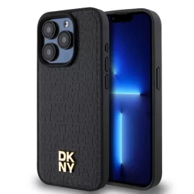   DKNY PU bőr Repeat Pattern Stack Logo MagSafe tok iPhone 15 Pro készülékhez fekete
