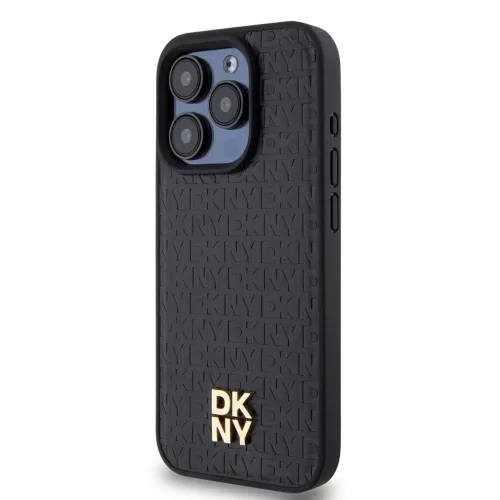 DKNY PU bőr Repeat Pattern Stack Logo MagSafe tok iPhone 15 Pro készülékhez fekete
