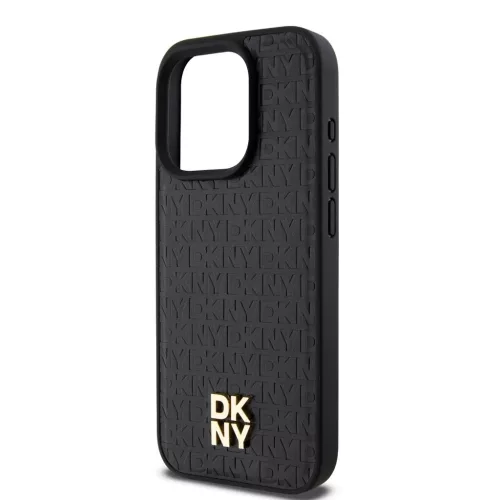 DKNY PU bőr Repeat Pattern Stack Logo MagSafe tok iPhone 15 Pro készülékhez fekete