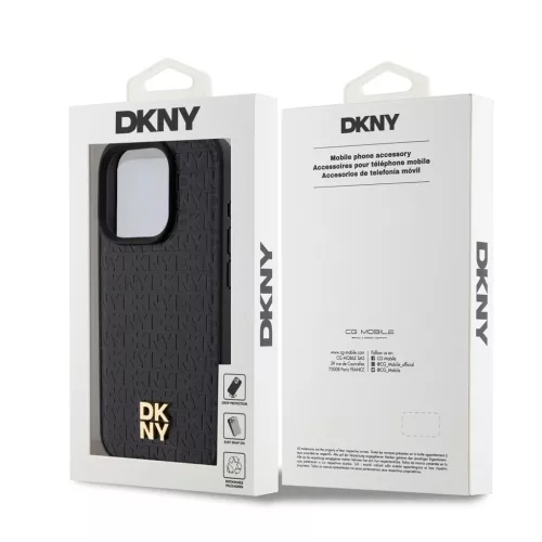 DKNY PU bőr Repeat Pattern Stack Logo MagSafe tok iPhone 15 Pro készülékhez fekete