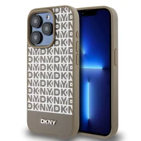   DKNY PU Leather Repeat Pattern Bottom Stripe MagSafe tok iPhone 12/12 Pro készülékhez barna