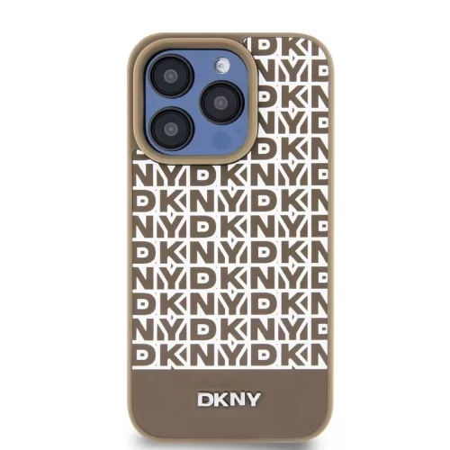 DKNY PU Leather Repeat Pattern Bottom Stripe MagSafe tok iPhone 14 Pro készülékhez barna