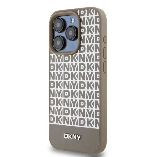 DKNY PU Leather Repeat Pattern Bottom Stripe MagSafe tok iPhone 14 Pro készülékhez barna