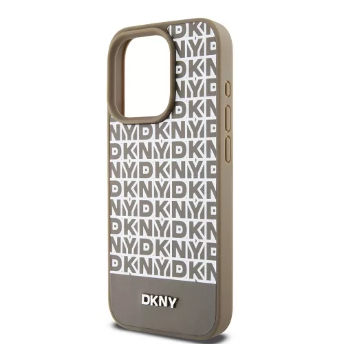 DKNY PU Leather Repeat Pattern Bottom Stripe MagSafe tok iPhone 14 Pro készülékhez barna