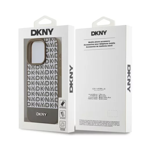 DKNY PU Leather Repeat Pattern Bottom Stripe MagSafe tok iPhone 14 Pro készülékhez barna