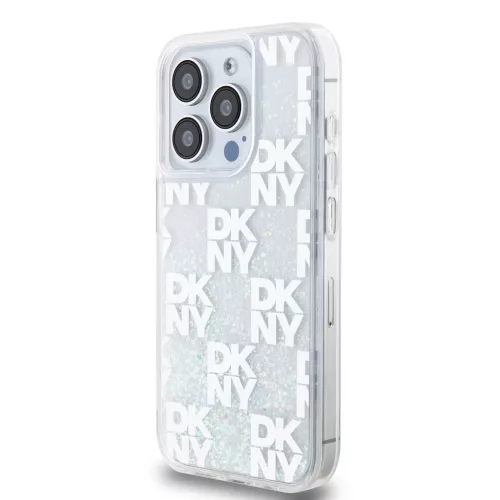 DKNY Liquid Glitter Checkered Pattern tok iPhone 15 Pro készülékhez átlátszó