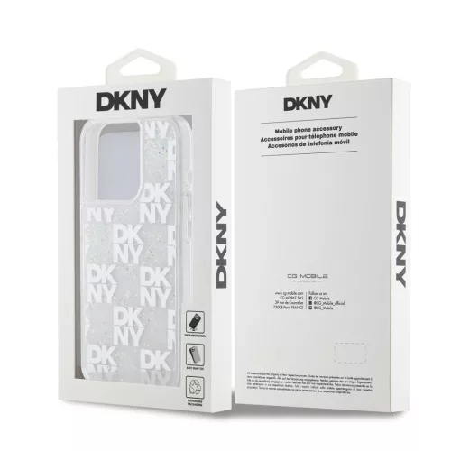DKNY Liquid Glitter Checkered Pattern tok iPhone 15 Pro készülékhez átlátszó