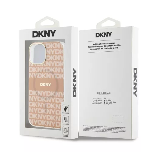 DKNY PC/TPU Repeat Pattern Tonal Stripe Magsafe tok iPhone 15 készülékhez rózsaszín