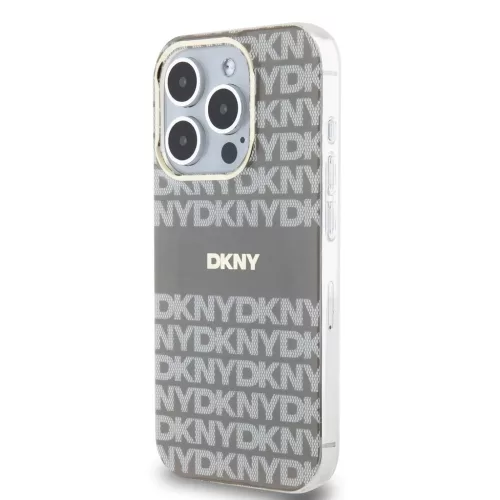DKNY PC/TPU Repeat Pattern Tonal Stripe Magsafe tok iPhone 15 Pro készülékhez bézs