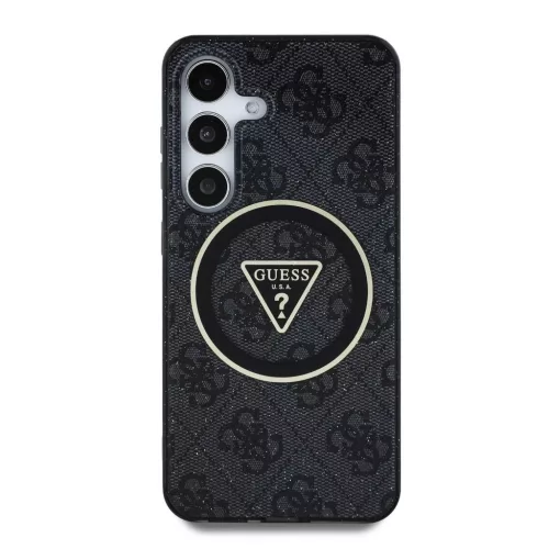 Guess IML 4G Glitter and Triangle Logo MagSafe tok Samsung Galaxy S25 készülékhez fekete