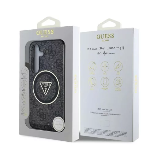 Guess IML 4G Glitter and Triangle Logo MagSafe tok Samsung Galaxy S25 készülékhez fekete