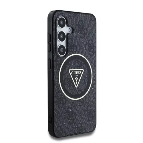 Guess IML 4G Glitter and Triangle Logo MagSafe tok Samsung Galaxy S25+ készülékhez fekete