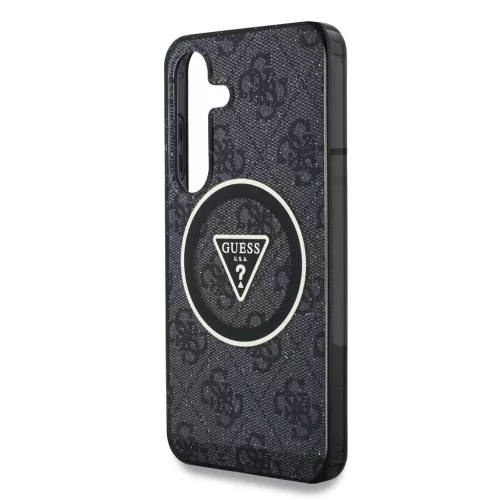 Guess IML 4G Glitter and Triangle Logo MagSafe tok Samsung Galaxy S25+ készülékhez fekete