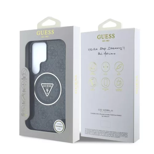 Guess IML 4G Glitter and Triangle Logo MagSafe tok a Samsung Galaxy S25 Ultra készülékhez fekete