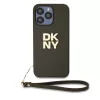 DKNY PU Leather Stack Logo csuklópántos tok iPhone 15 Pro készülékhez barna