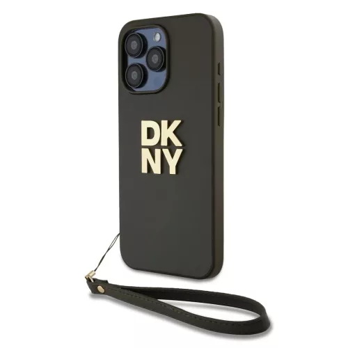 DKNY PU bőr Stack Logo csuklópántos tok iPhone 15 Pro Max készülékhez barna