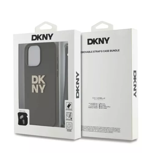 DKNY PU bőr Stack Logo csuklópántos tok iPhone 15 Pro Max készülékhez barna