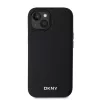 DKNY PU Leather Silver Metal Logo Magsafe tok iPhone 13 készülékhez fekete