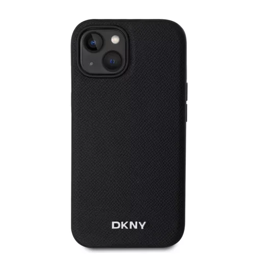 DKNY PU Leather Silver Metal Logo Magsafe tok iPhone 13 készülékhez fekete
