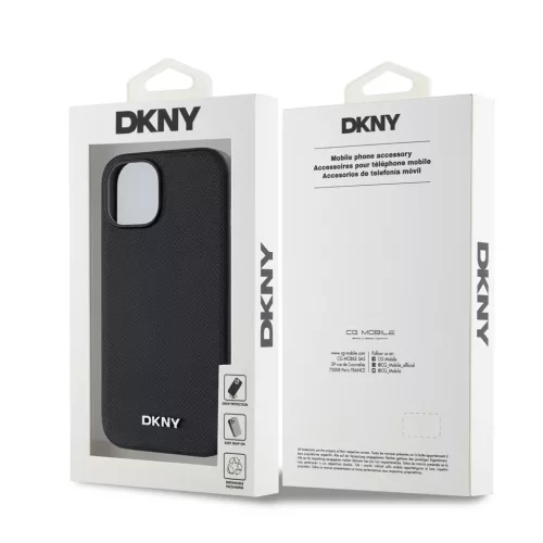 DKNY PU Leather Silver Metal Logo Magsafe tok iPhone 13 készülékhez fekete