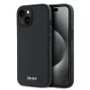 DKNY PU bőr ezüst fém logó Magsafe tok iPhone 14 készülékhez fekete