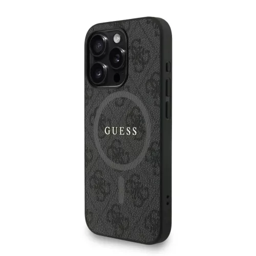 Guess PU Leather 4G Colored Ring Strap MagSafe tok iPhone 15 Pro készülékhez fekete