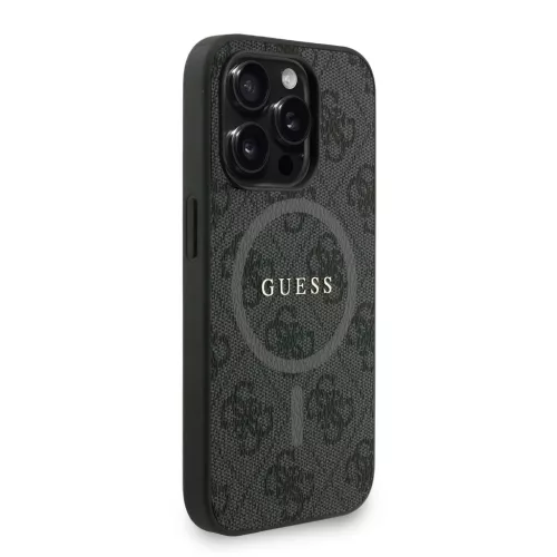 Guess PU Leather 4G Colored Ring Strap MagSafe tok iPhone 15 Pro készülékhez fekete