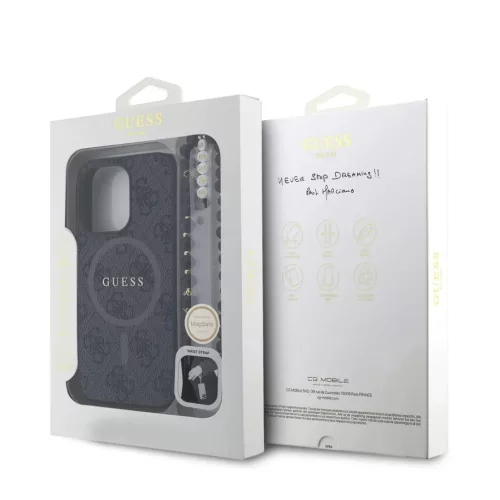 Guess PU Leather 4G Colored Ring Strap MagSafe tok iPhone 15 Pro készülékhez fekete