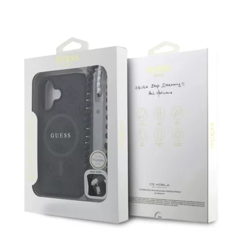 Guess PU Leather 4G Colored Ring Strap MagSafe tok iPhone 16 készülékhez fekete