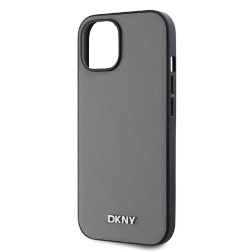 DKNY PU Leather Silver Metal Logo Magsafe tok iPhone 14 készülékhez szürke