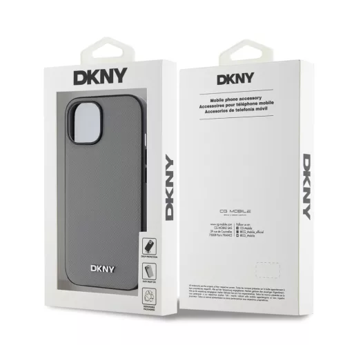 DKNY PU Leather Silver Metal Logo Magsafe tok iPhone 14 készülékhez szürke