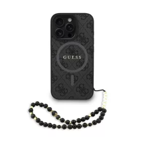   Guess PU bőr 4G színes gyűrűs pánt MagSafe tok iPhone 16 Pro Max készülékhez fekete