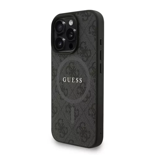Guess PU bőr 4G színes gyűrűs pánt MagSafe tok iPhone 16 Pro Max készülékhez fekete
