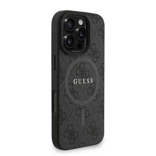 Guess PU bőr 4G színes gyűrűs pánt MagSafe tok iPhone 16 Pro Max készülékhez fekete