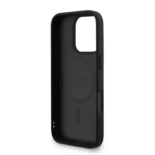 Guess PU bőr 4G színes gyűrűs pánt MagSafe tok iPhone 16 Pro Max készülékhez fekete