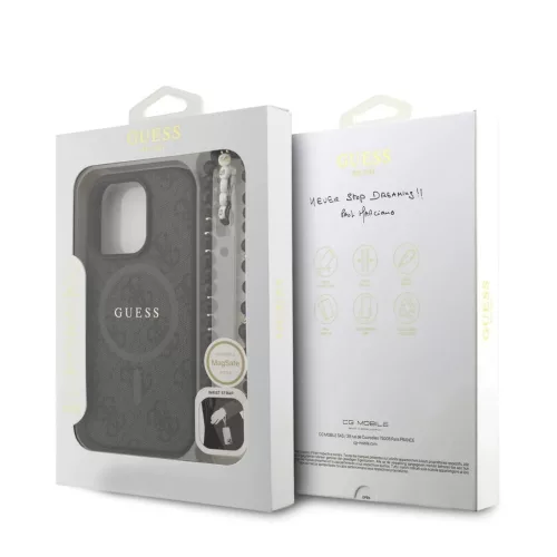 Guess PU bőr 4G színes gyűrűs pánt MagSafe tok iPhone 16 Pro Max készülékhez fekete