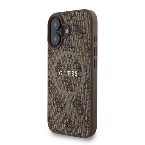 Guess PU bőr 4G színes gyűrűpánt MagSafe tok az iPhone 16 készülékhez, barna