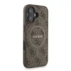 Guess PU bőr 4G színes gyűrűpánt MagSafe tok az iPhone 16 készülékhez, barna
