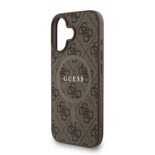 Guess PU bőr 4G színes gyűrűpánt MagSafe tok az iPhone 16 készülékhez, barna