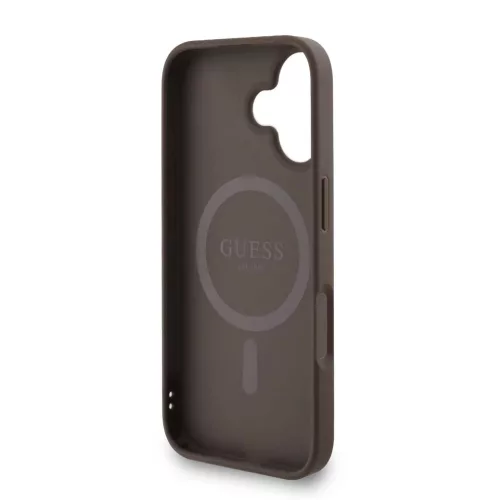 Guess PU bőr 4G színes gyűrűpánt MagSafe tok az iPhone 16 készülékhez, barna