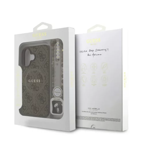 Guess PU bőr 4G színes gyűrűpánt MagSafe tok az iPhone 16 készülékhez, barna