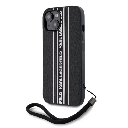 Karl Lagerfeld PU Saffiano Athleisure Stripe and Strap tok iPhone 15 készülékhez rózsaszín