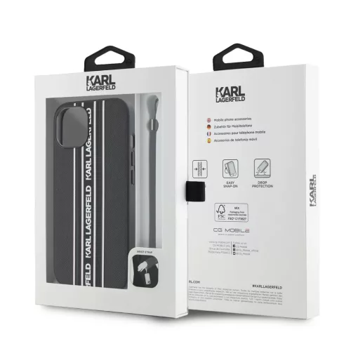 Karl Lagerfeld PU Saffiano Athleisure Stripe and Strap tok iPhone 15 készülékhez rózsaszín
