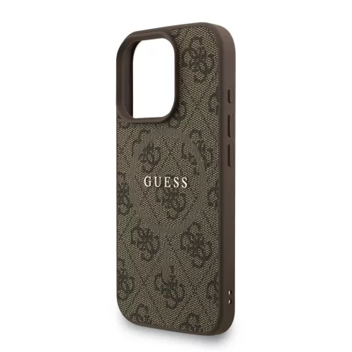Guess PU bőr 4G színes gyűrűs pántos MagSafe tok iPhone 16 Pro készülékhez barna
