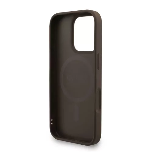 Guess PU bőr 4G színes gyűrűs pántos MagSafe tok iPhone 16 Pro készülékhez barna