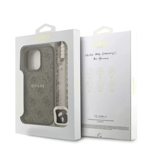 Guess PU bőr 4G színes gyűrűs pántos MagSafe tok iPhone 16 Pro készülékhez barna