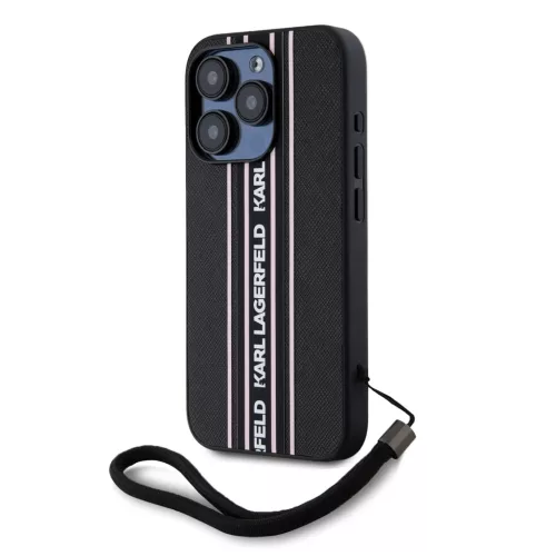 Karl Lagerfeld PU Saffiano Athleisure Stripe and Strap tok iPhone 15 Pro készülékhez rózsaszín