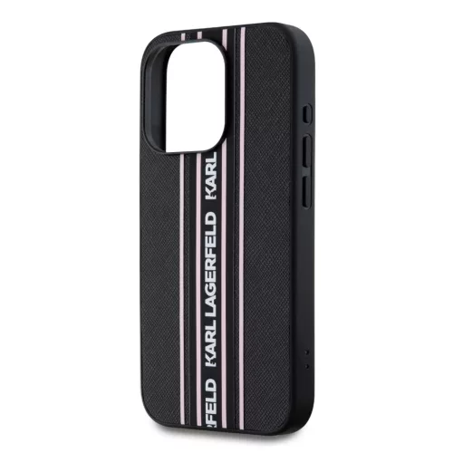 Karl Lagerfeld PU Saffiano Athleisure Stripe and Strap tok iPhone 15 Pro készülékhez rózsaszín