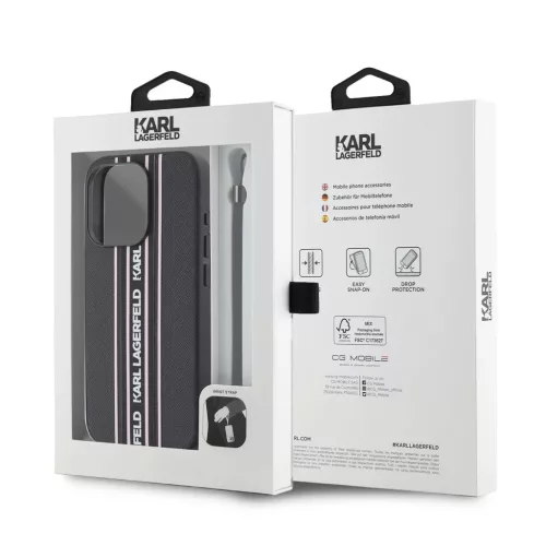 Karl Lagerfeld PU Saffiano Athleisure Stripe and Strap tok iPhone 15 Pro készülékhez rózsaszín